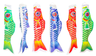 Japanese culture koi flags art. Colorful japanese koinobori carp streamers. 鯉のぼり. Japanese Children's Day Koinobori