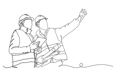 Line Art Drawing of a Construction Architect Working at a Site