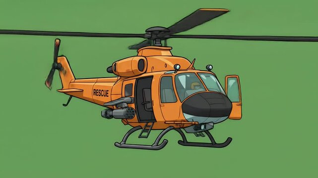 Animated helicopter illustration against green background