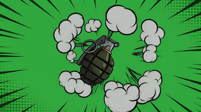 Animated comic explosion with grenade