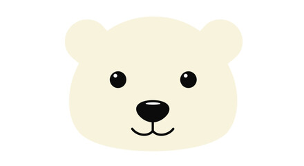 Vector Flat Cartoon Polar Bear Face &ndash; Cute Arctic Animal Head Illustration Isolated on White Background
