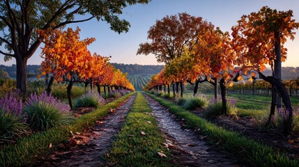 Autumn vineyard pathway