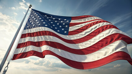 Obraz premium American Flag Waving Against a Cloudy Sky