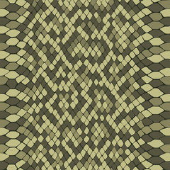 Vector khaki green snake skin, reptile camouflage pattern for fabric design. Animal print, seamless python flake texture. Abstract background