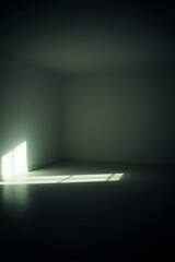 Empty corner with a glowing window casting shadows on the floor space