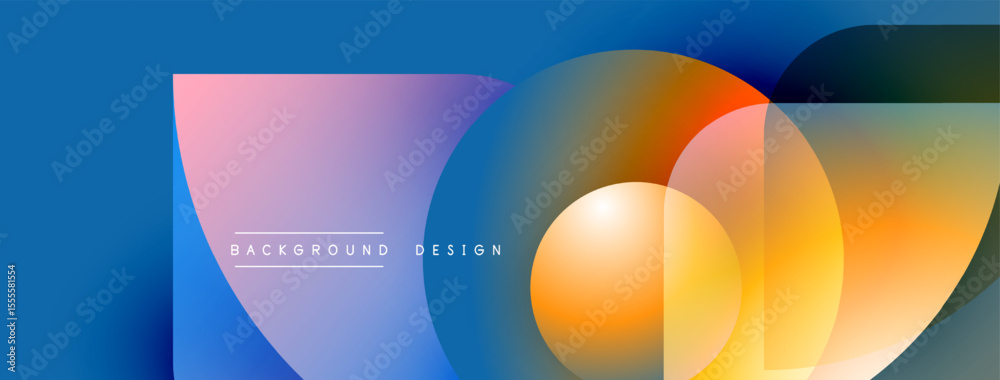 Poster Abstract colorful circles overlap. Gradient hues create modern background design. Text reads background design. Smooth transitions, vibrant colors present.