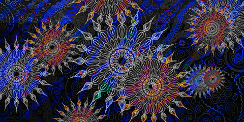 Mystical Mandala Background – Intricate Bohemian Art for Meditation, Tattoo, and Decor, colorful vintage art, ancient Indian vedic background design, old painting texture with  mathematical shapes