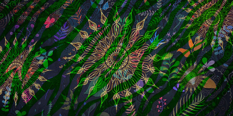 Mystical Mandala Background – Intricate Bohemian Art for Meditation, Tattoo, and Decor, colorful vintage art, ancient Indian vedic background design, old painting texture with  mathematical shapes