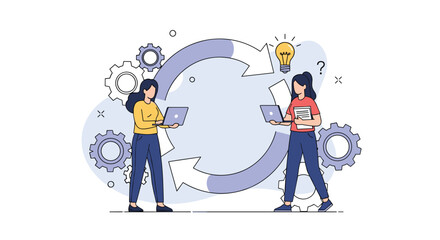 Illustrating Collaborative Workflow and Continuous Improvement Cycles in Modern Business Operations