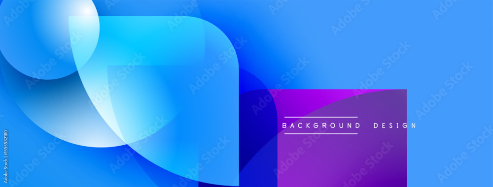 Poster Abstract blue background. Overlapping shapes create dynamic visual effect. Gradient colors, modern design elements present.