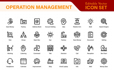 Operation management line icons. For website marketing design, logo, app, template, ui, etc. Outline icon collection.