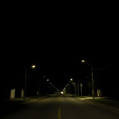 An unlit street stretching into black with no sky above.