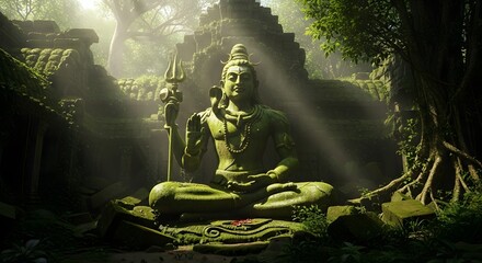 Fototapeta premium Serene Shiva Statue Amidst Ancient Ruins A Mystical Journey into Spiritual Tranquility