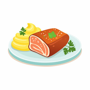cooked meat with mashed potatoes on plate clip art preview