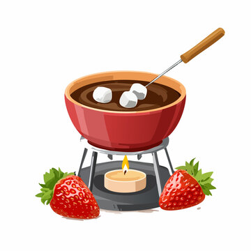 chocolate fondue with strawberries and marshmallows clip art preview