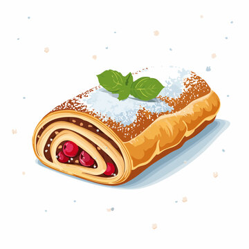 cherry strudel with mint, powdered sugar clip art preview