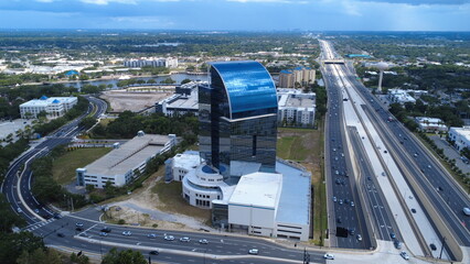 Aerial Drone Shot of the Majesty Building in Altamonte Springs, Florida (I‑4 Eyesore)