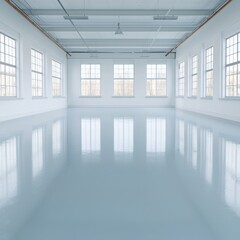 Bright and Spacious Minimalist Room with Reflection on the Smooth Floor and Natural Light