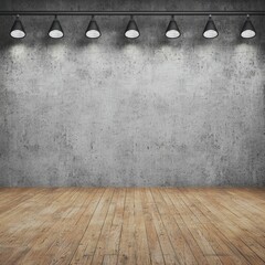Industrial Styled Studio Space with Concrete Wall and Stylish Ceiling Lights
