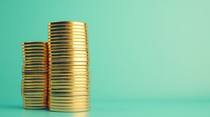 Stacks of Bitcoin Coins on a Vibrant Background Reflecting Financial Growth and Prosperity