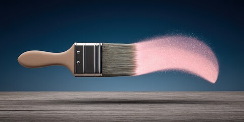 Creative brush painting with pink powder on a dark background for artistic concepts