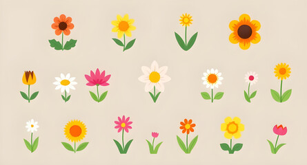 Obraz premium Set of spring flowers, Spring floral set, Springtime blossoms, Blooming flowers, Colorful spring flowers, Garden flowers set, Spring flower clipart, Vector spring bouquet, Hand-drawn spring flowers, F