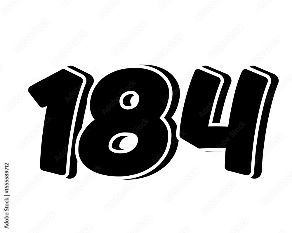 Fototapete stylized black number 184 on transparent background, with a bold, 3d appearance and shadow effects f
