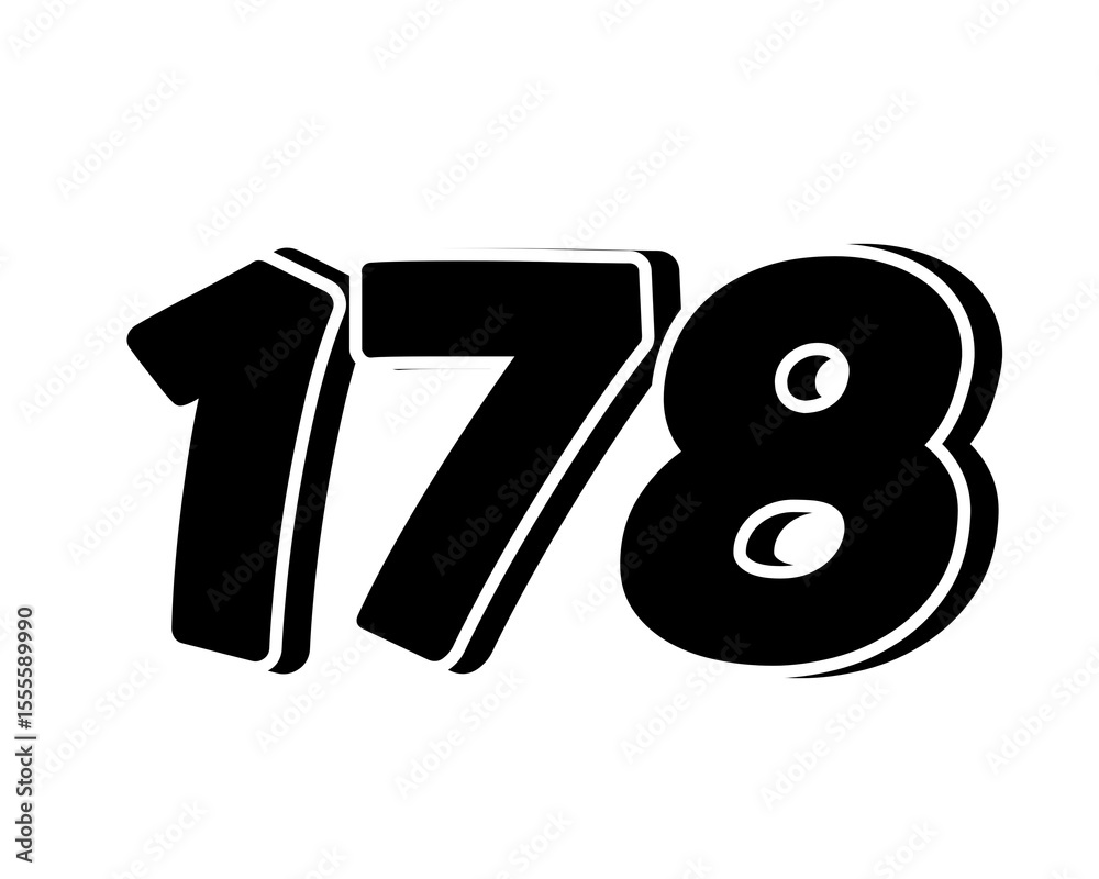 Fototapete stylized black number 178 on transparent background, with a bold, 3d appearance and shadow effects f