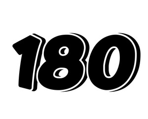 Stylized black number 180 on transparent background, with a bold, 3D appearance and shadow effects for added depth and dimension.