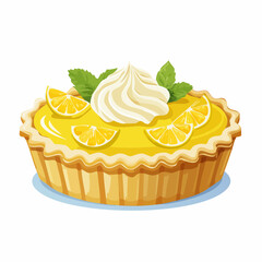 A sweet and zesty lemon tart with whipped cream and fresh mint garnish. An illustration of a delicious homemade citrus dessert.
