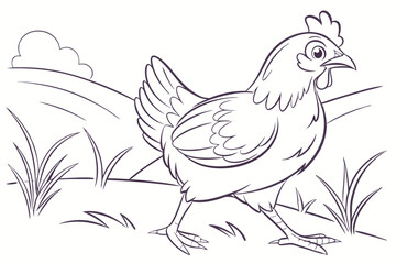 Country Farm Chicken Line Drawing