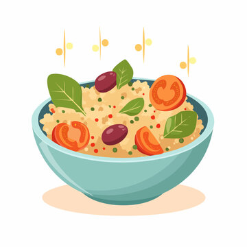 A wholesome bowl of fresh quinoa salad with cherry tomatoes, kidney beans, and spinach. Healthy eating concept.