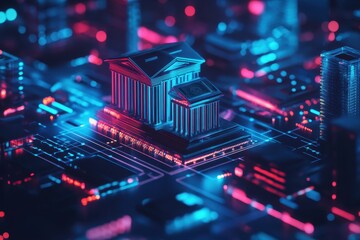 Revolutionizing finance with open banking technology in a futuristic digital landscape emphasizing connectivity and innovation