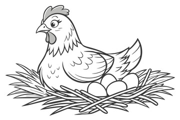 Sketch Style Hen and Nest Vector