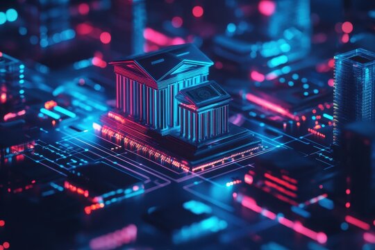 Revolutionizing finance with open banking technology in a futuristic digital landscape emphasizing connectivity and innovation