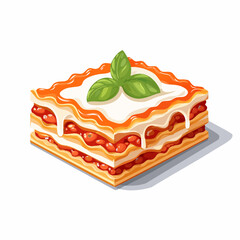 Delicious portion of traditional Italian lasagna with layers of pasta, rich bolognese sauce, creamy bechamel, and fresh basil on top.