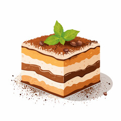 A delicious slice of classic tiramisu cake, a traditional Italian dessert with layers of cream, coffee, and cocoa