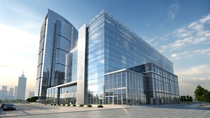 Fototapeta premium 3D Rendering Of A Glass Office Building Futuristic Design