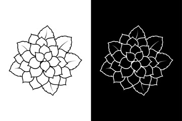 Black and White Hydrangea Flower Botanical Ink Vector Illustration