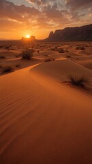 Abstract landscape with a vibrant orange and yellow glow