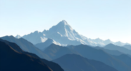 Mountain landscape, Mountain scenery, Mountains illustration, Nature mountains, Mountain range, Landscape in the mountains, Alpine landscape, High altitude view, Snowy peaks, Green mountain hills, Maj