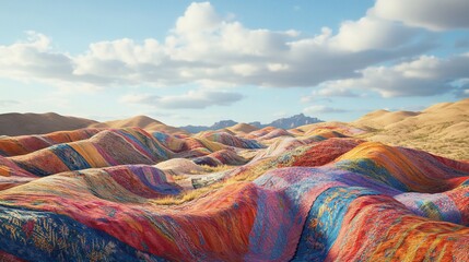 Colorful hills, undulating landscape, vibrant textures