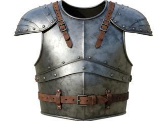 Detailed medieval knight s metal armor chest plate and belt isolated on transparent background