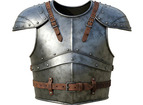 Detailed medieval knight s metal armor chest plate and belt isolated on transparent background