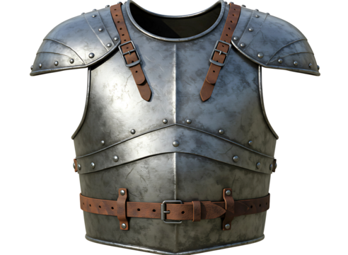 Detailed medieval knight s metal armor chest plate and belt isolated on transparent background