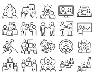 Teamwork & Collaboration Icons: Business, Partnership & Problem Solving Vector Set