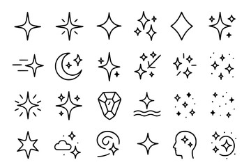 Unique Sparkle & Shine Line Icons: Magic, Stars & Glamour Vector Set