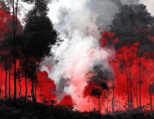 Fototapeta premium Forest fire, dramatic, abstract