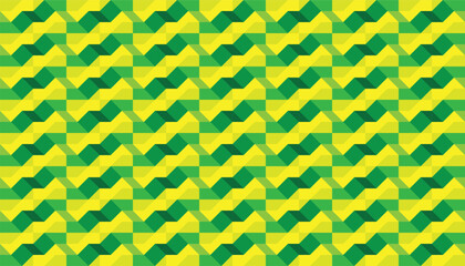 Seamless geometric zigzag pattern in shades of green and yellow, forming a dynamic 3D effect. Perfect for vibrant textile prints, backgrounds, or modern visual projects