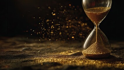Golden hour glass on dark textured surface